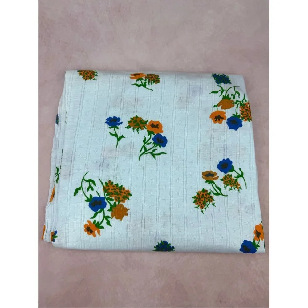 Vintage 1970s Floral Fabric Flower Power Mod MCM Pointelle Knit 50x96”